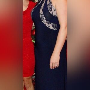 Navy Blue & Lace Halter Dress